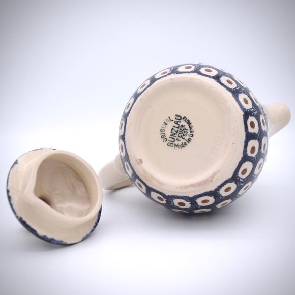 Vintage Bunzlau Ceramic Teapot Peacock Eye Pattern - Picture 8 of 10